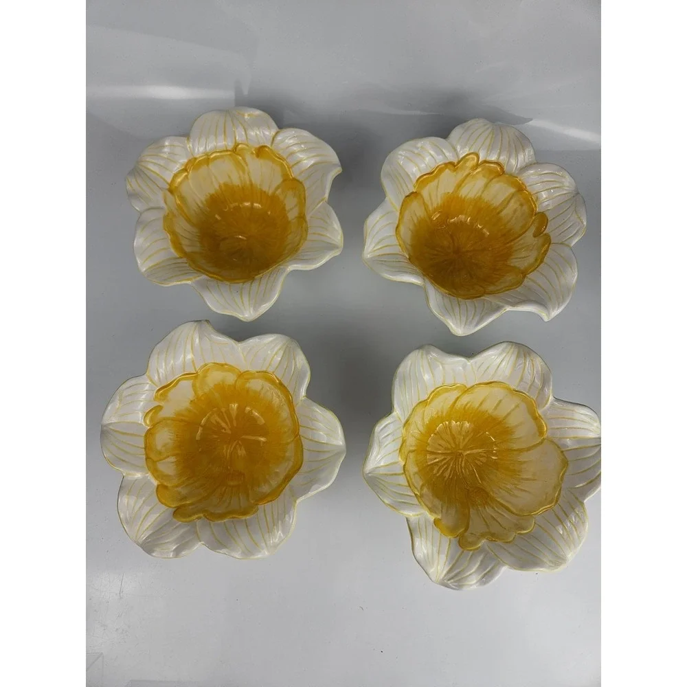 Ambiance Daffodils Sculptural Yellow Floral Bowls Set 4 Flowers‎ Spring Summer